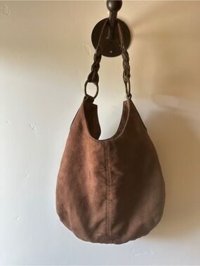 Axcess Brown Suede Braided-Handle Hobo